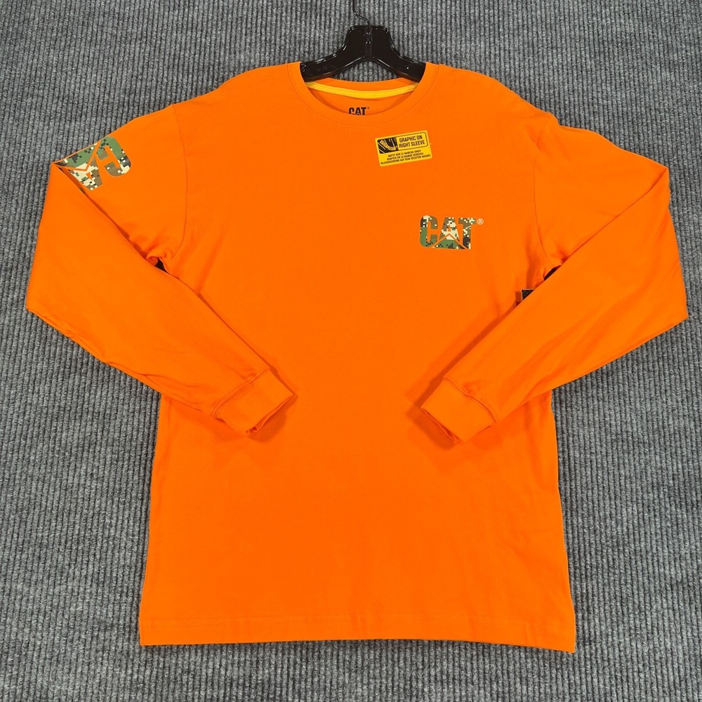 Caterpillar CAT Shirt Mens Small Orange Long Sleeve Crew Neck Casual Work New